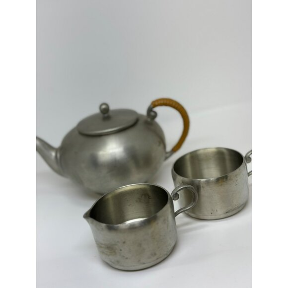 VTG ROYAL HOLLAND PEWTER Made in Holland K.M.D. Tiel Teapot Cream Sugar - Picture 7 of 8